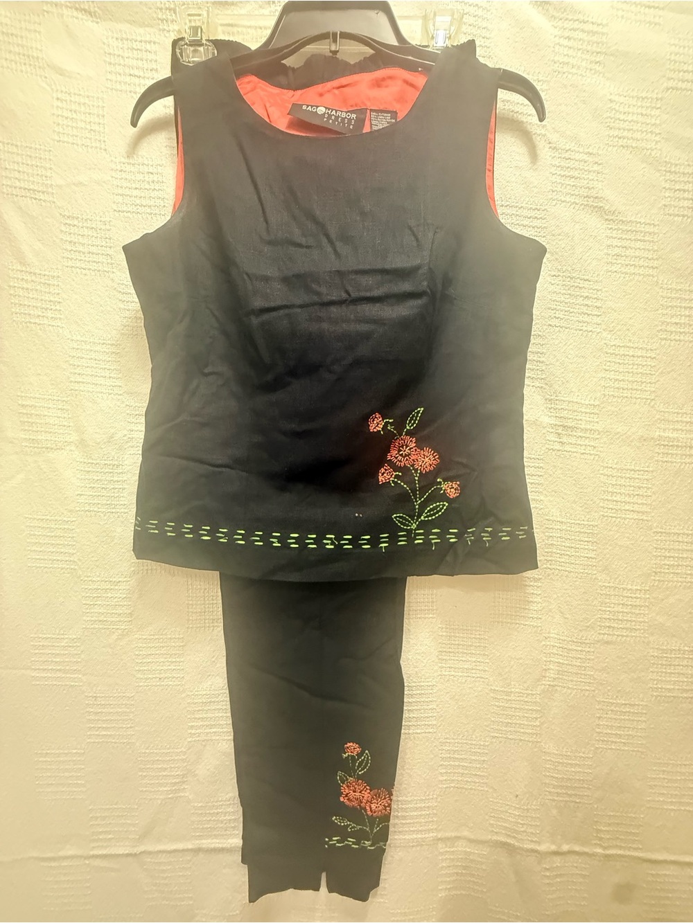 Sag Harbor Black Girls Embroidered Tank & Legging Set with Coral Accents